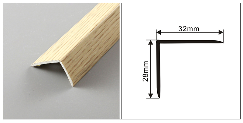 32*28mm Pelindung Sudut Lantai Kayu Pepejal PVC berbentuk L