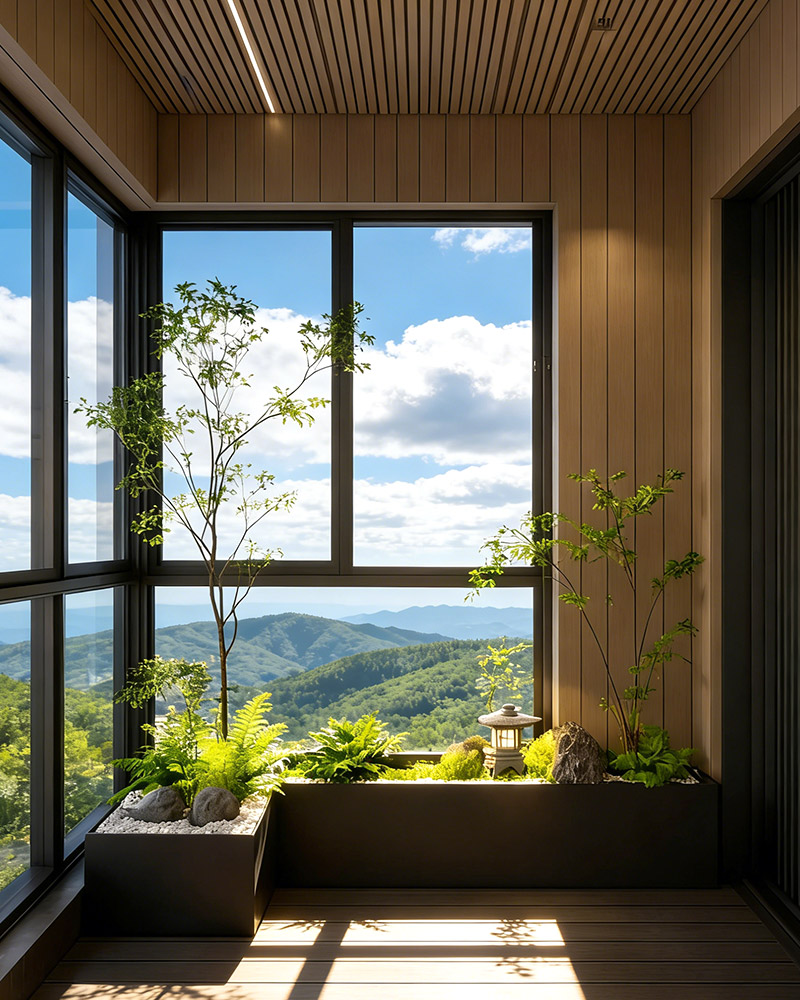 Panel dinding WPC digunakan pada dinding balkoni