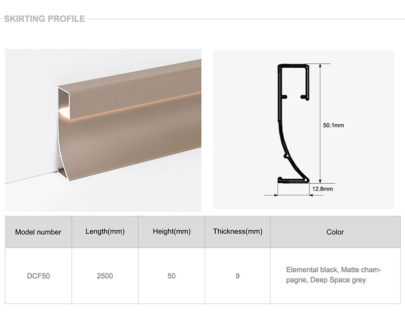 Papan Skirting Aluminium LED 50*9mm