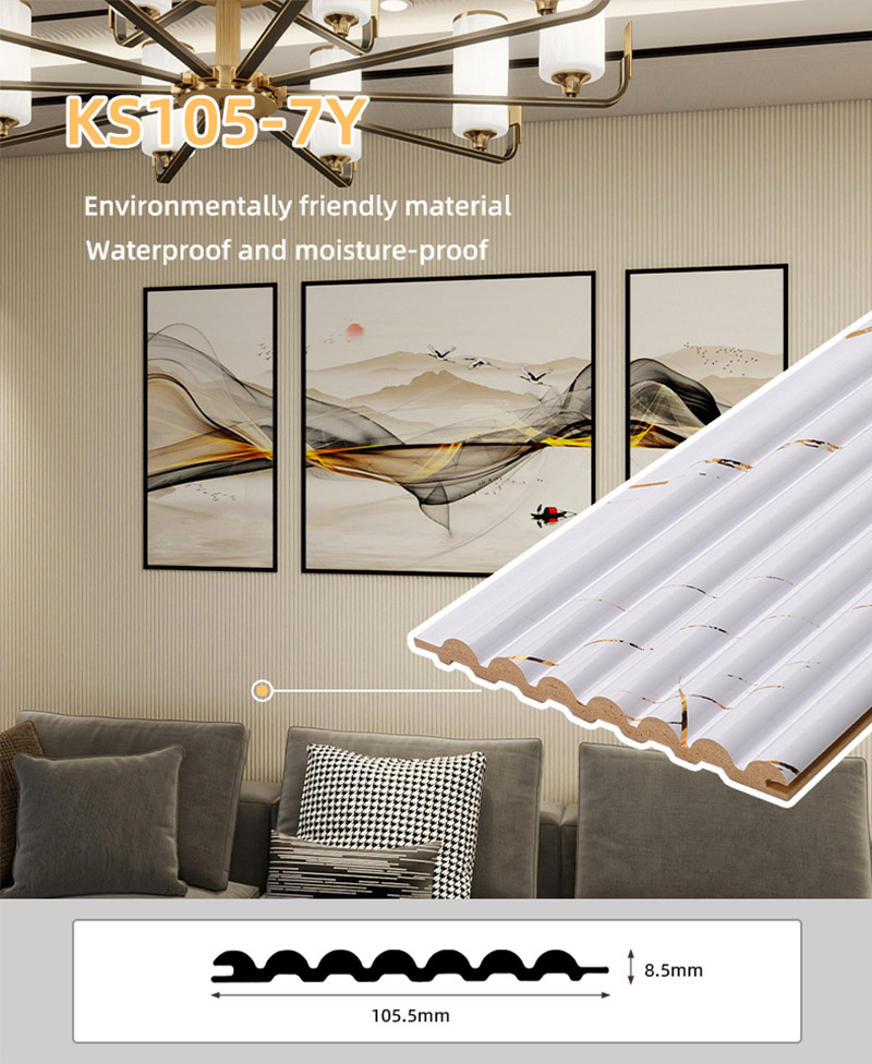 Kemasan marmar putih emas 105.5*8.5mm panel dinding separuh bulat padat 