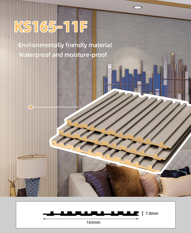 Panel dinding bergalur pepejal PVC anti cendawan 165*7.8mm