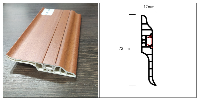 78*17mm PVC Lambs Lidah Kuku Tersembunyi Papan Skirting