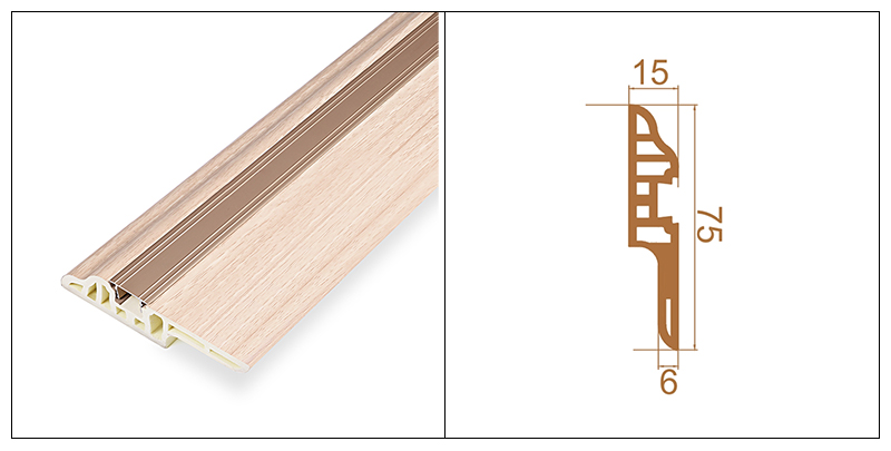75*15mm PVC Lambs Lidah Kuku Tersembunyi Papan Skirting