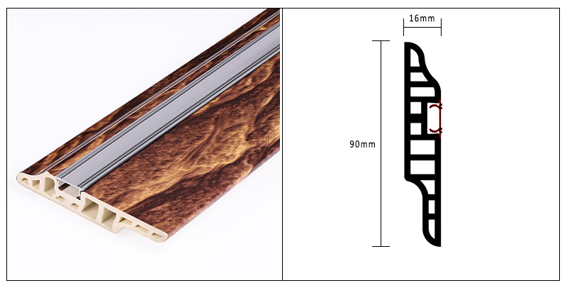 90*16mm PVC Lambs Lidah Kuku Tersembunyi Papan Skirting
