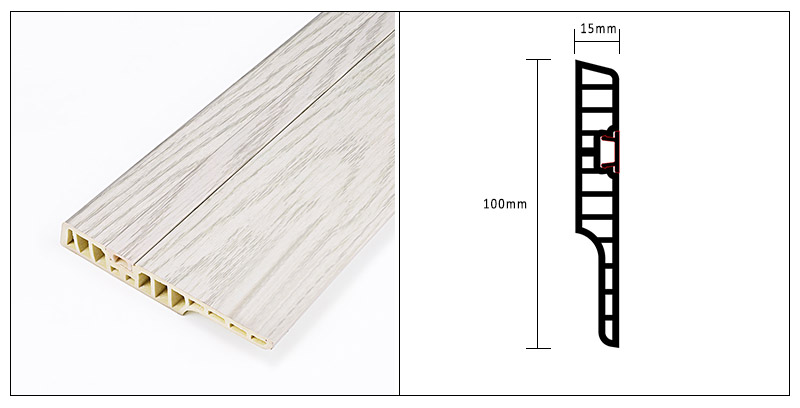 Papan skirting lantai kuku tersembunyi PVC 100*15mm