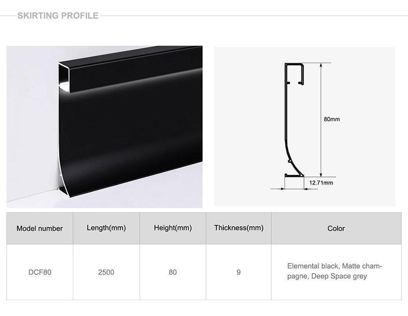 Papan Skirting Aluminium LED 80*9mm