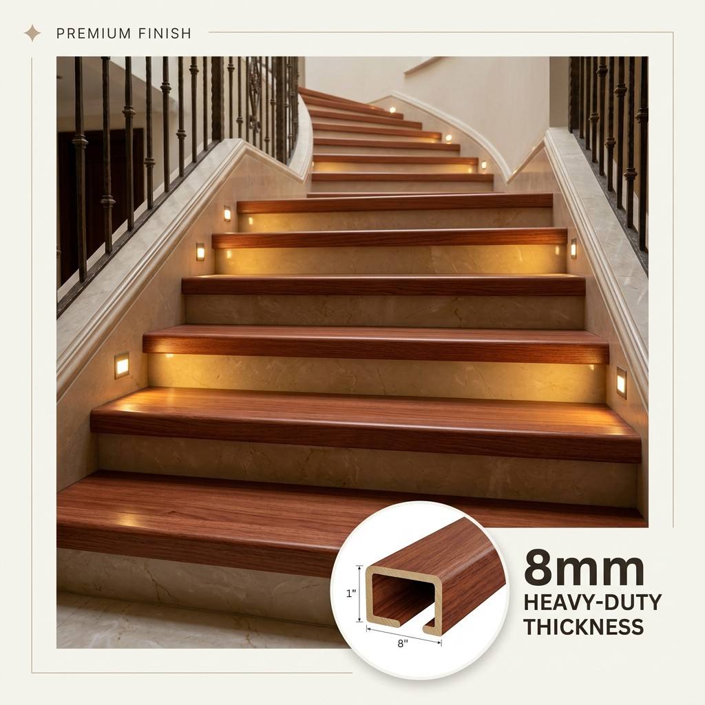 Hidung Tangga Bungkus Penuh SPC Tugas Berat 8mm untuk Pengubahsuaian Rumah Mewah AS